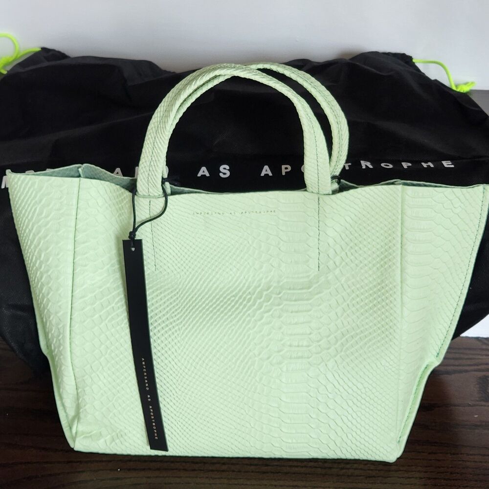 NWT Mint Python Embossed Leather Half Tote Work Bag Ampersand As Apostrophe - Picture 3 of 12